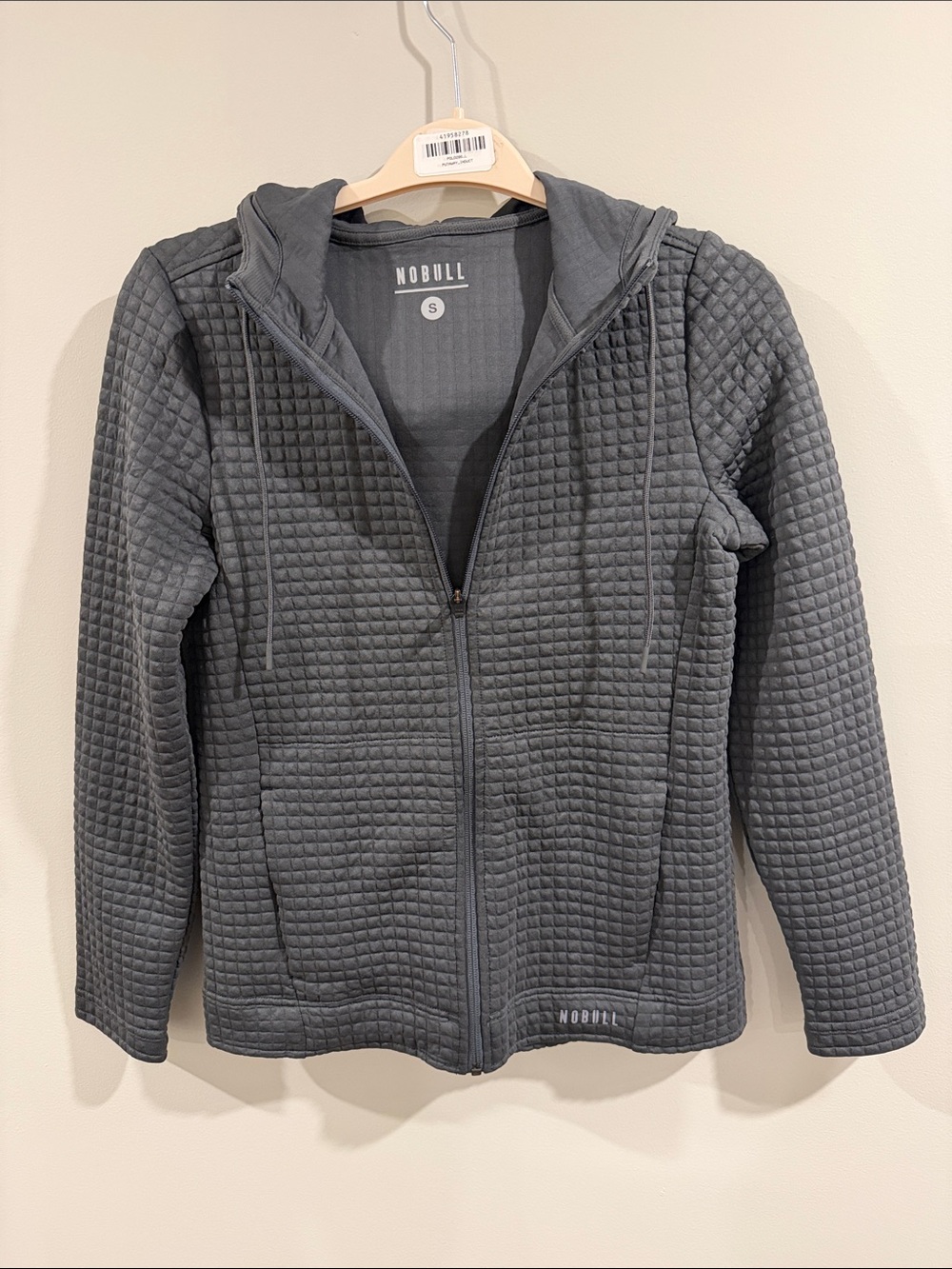 NoBull Waffle Knit Full Zip Hoodie Gray, Small